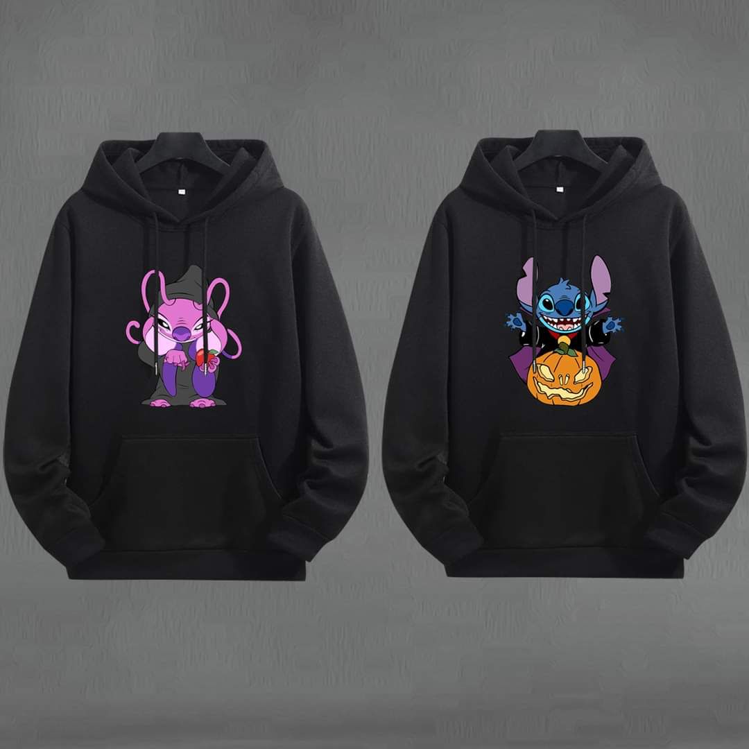 Buzo, Saco Hoodies Parejas Stich y Angel Negro