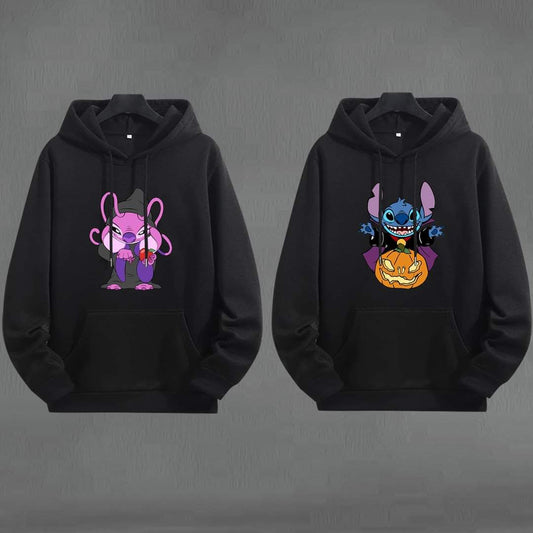 Buzo, Saco Hoodies Parejas Stich y Angel Negro