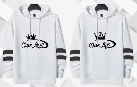 Buso Buzo Hoodie One Love Blanco Pareja