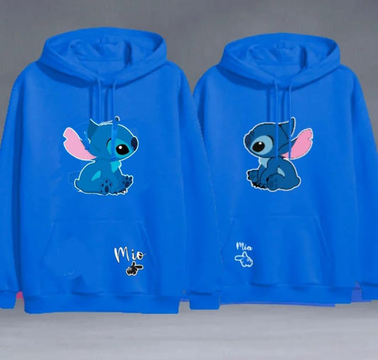 Buso Buzo Hoodie Pareja Azul Rey Stich