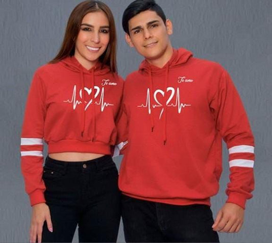 Buzo Buso Hoodie Pareja corazón electrico rojo