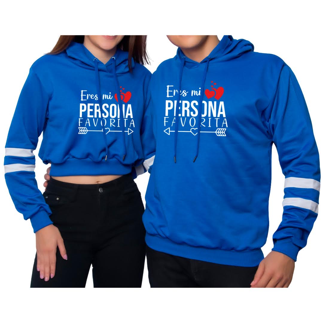 Buzo Buso Hoodie Pareja Azul Rey Corazón