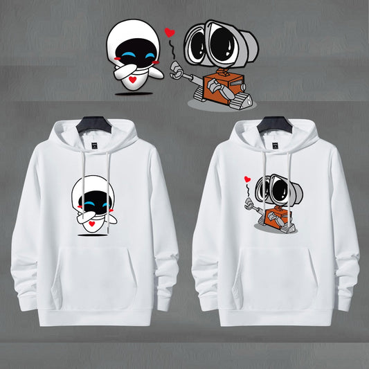 Buzo Hoodie Pareja Walle y Eva Blanco