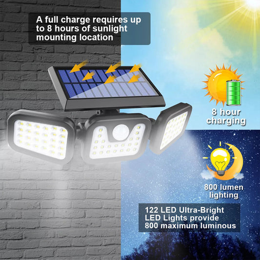 Lampara Solar Para Exteriores, 231 Led Con Sensor De Movimiento