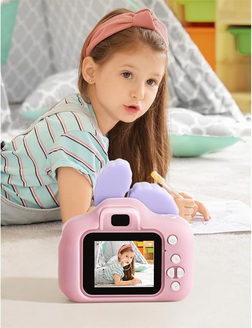 Cámara Digital Fotos Videos Para Niñas Funda Conejo Fresa