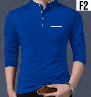 Camisa Buzo Polo Botones Manga Azul Rey