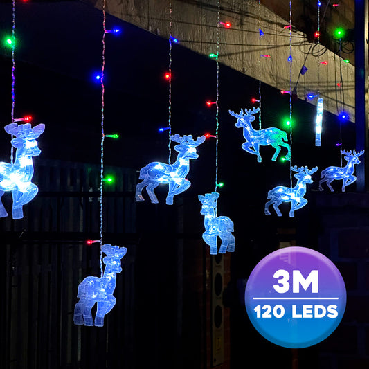 Cortina Led 3m Figuras Reno 120 Luces Navidad 2266