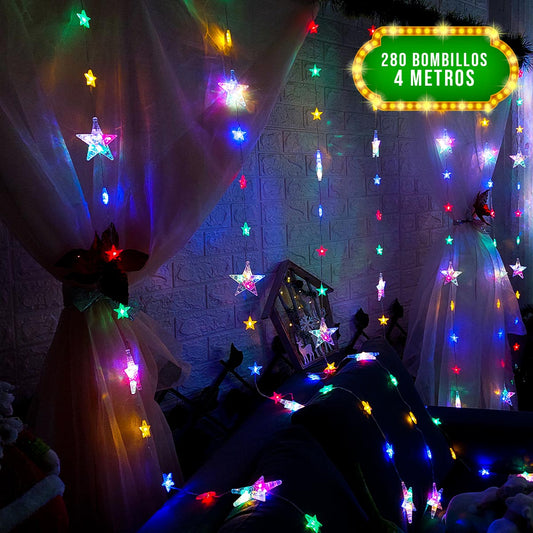 Cortina Luces LED Estrellas Navidad 4x2M Decoracion 1655