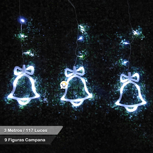 Luz Led Cortina 9 Figuras Campana 3m 117 Luces 2263